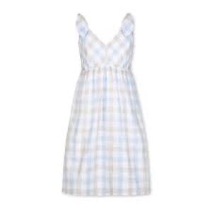 NWT Hope & Henry Bow Shoulder Blue and Taupe Check Dress